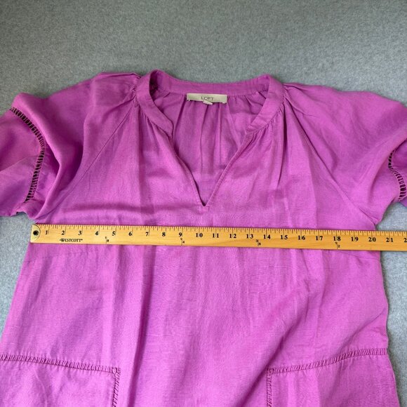 LOFT Purple Cutout Linen Blend Pocket Dress Tunic Womens Medium 3/4 Puff Sleeve - Picture 14 of 16